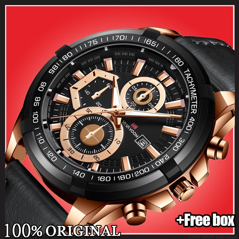 VaVa Voom 2321 Jam Tangan Pria Luxury Kulit Stainless Steel Quartz Original Tahan Air Watch + Kotak Gratis