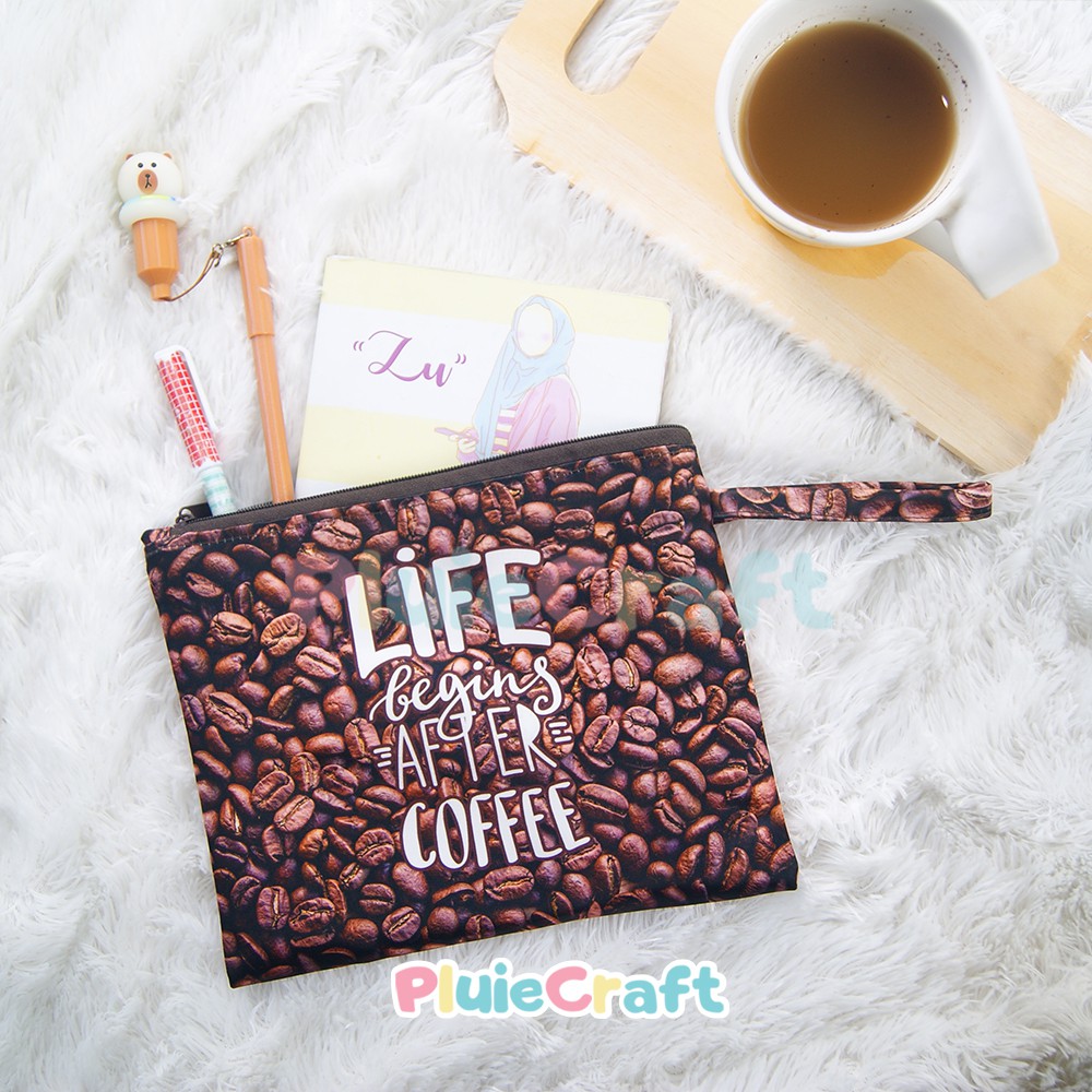 

Pouch printing untuk penggemar kopi atau Coffee Lovers Tempat makeup, alat tulis, notes
