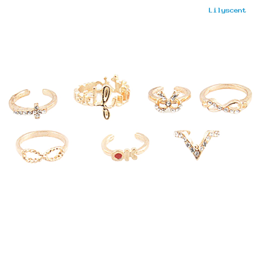 Ls 7Pcs Cincin Midi Bentuk Kupu-Kupu Bahan Alloy Untuk Pesta