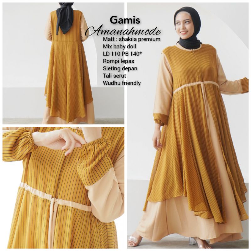 amanahmode- GAMIS CERUTY SET OUTHER ARMANY SALUR  DRESS WANITA 2IN1 KOMBINASI ORIGINAL