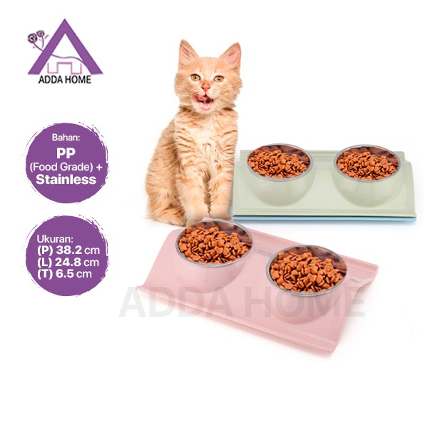 Adda Home - Tempat Makan Minum Mangkuk Stainless Anjing Kucing Kelinci Peliharaan 2 in 1