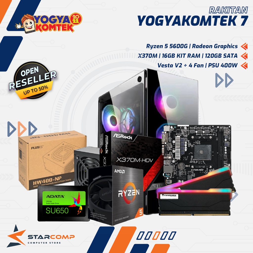 PC RAKITAN AMD RYZEN 5 5600G X370M 16GB RAM 120GB SSD PAKET