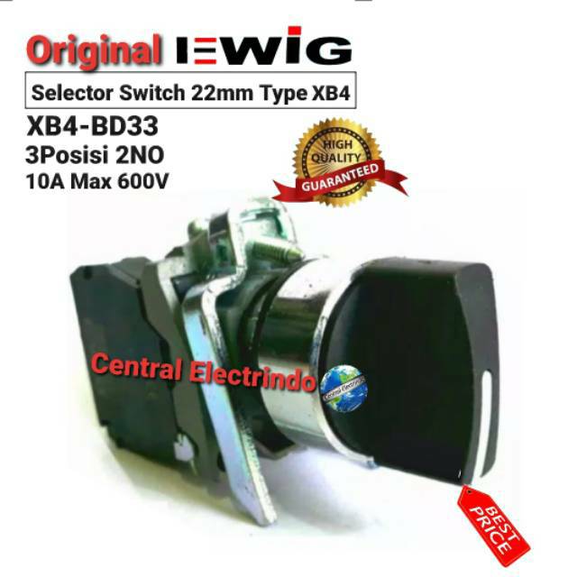 Selector Switch EWIG 22mm XB4-BD33 3Posisi 2NO 10A/600V.