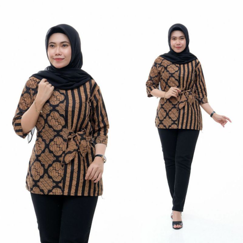 [COD] tey-17 Batik wanita ASJ SA HRB026 Kenongo Kemeja Tosca Pendek-sopal salur