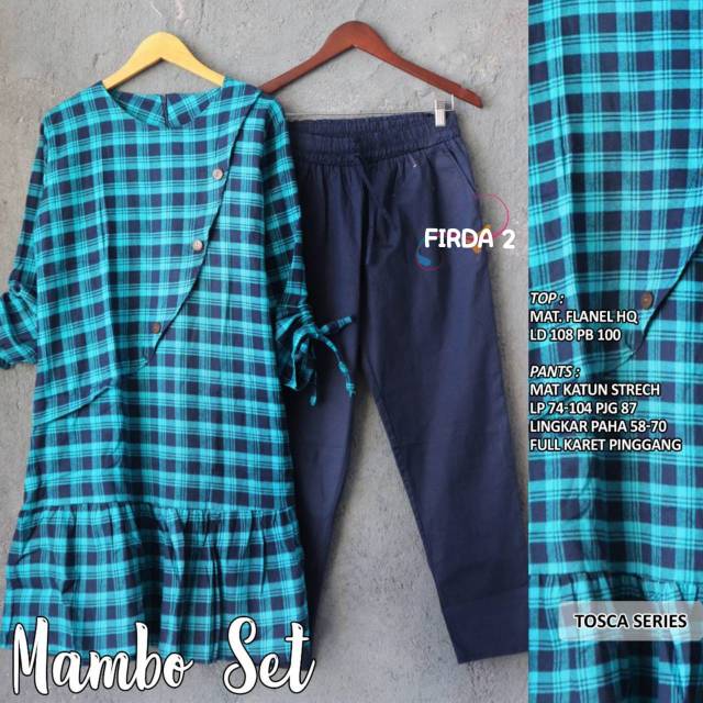 Mambo Set l Top FLANEL HQ LD 108 PB 100 Pants Katun strech Lpg 74-104 pjg 87 Lph 58-70 Full karet pg