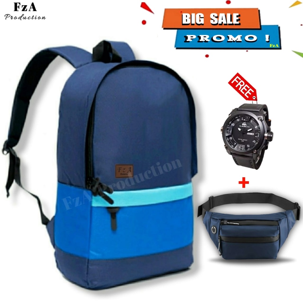 Tas Ransel Gendong Laptop Distro Sekolah Kuliah Pria Wanita Black Murah Original FzA BUY 1 GET 2