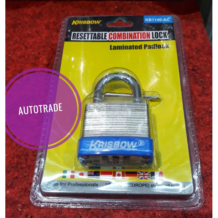  Gembok  Krisbow  Kombinasi 3 angka 40 mm resettable lock 