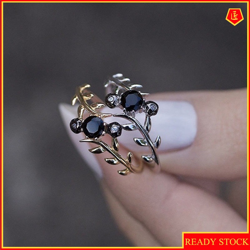 [Ready Stock]Creative Personality Black Gem Tree Ring for Women