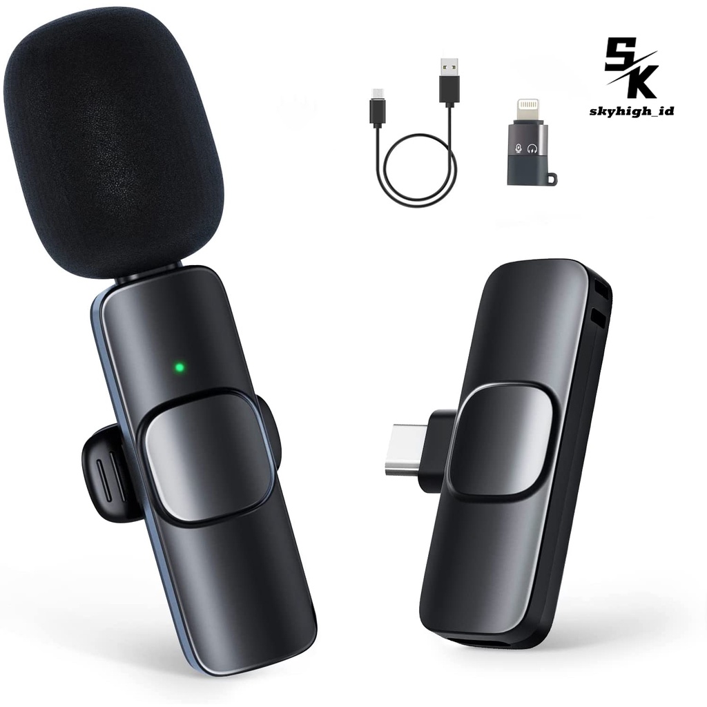 【BT004】Skyhigh Wireless Lavalier Microphone Portable Audio Video Recording Mic For IPhone Android Live Game Mobile Phone Camera / Mic Wireless Hp Vlog