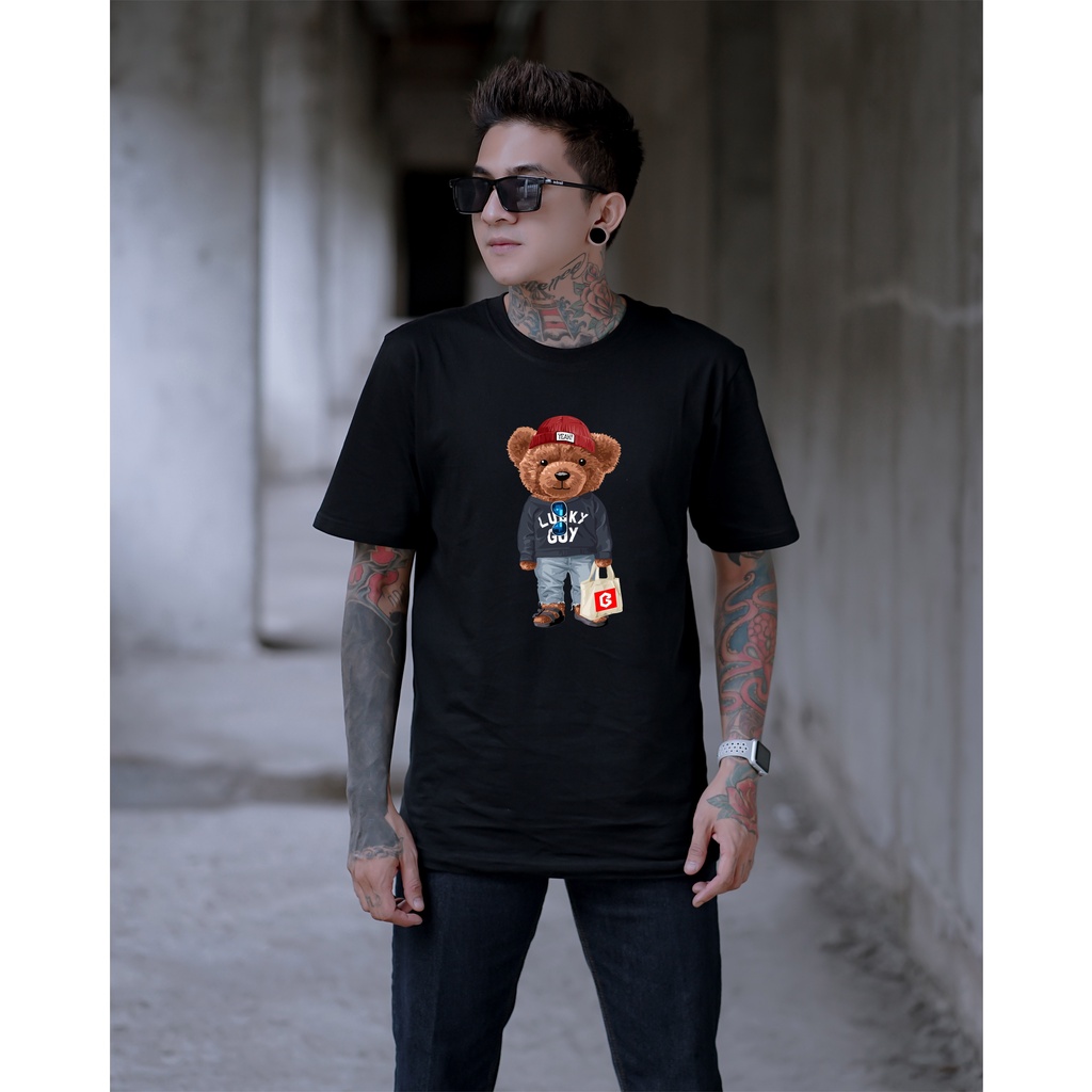 BRIGO Kaos Lengan Pendek Bear Lucky Guy || Kaos Katun Combed M-XL || Kaos Distro BRIGO Beruang Lucky Guy