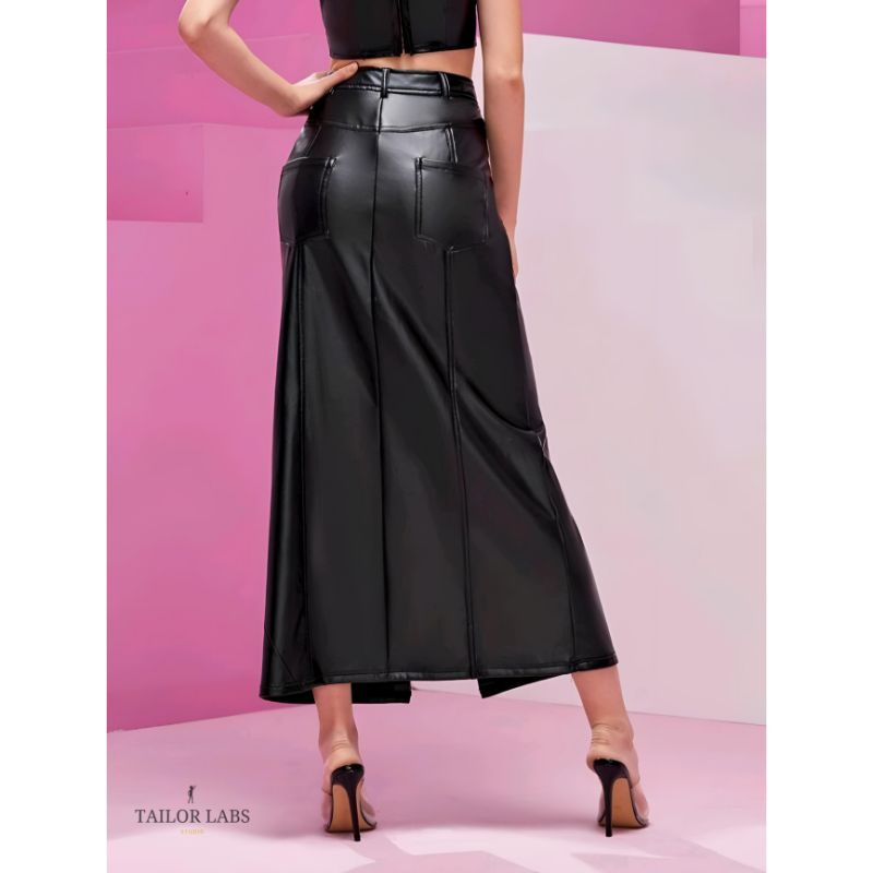 SKIRT LEATHER FRONT BUTTON SPLIT THIGH | TAILOR LABS