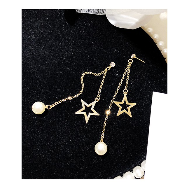 LRC Anting Tusuk Fashion Golden Alloy Long Tassel Earrings With Diamonds K04167