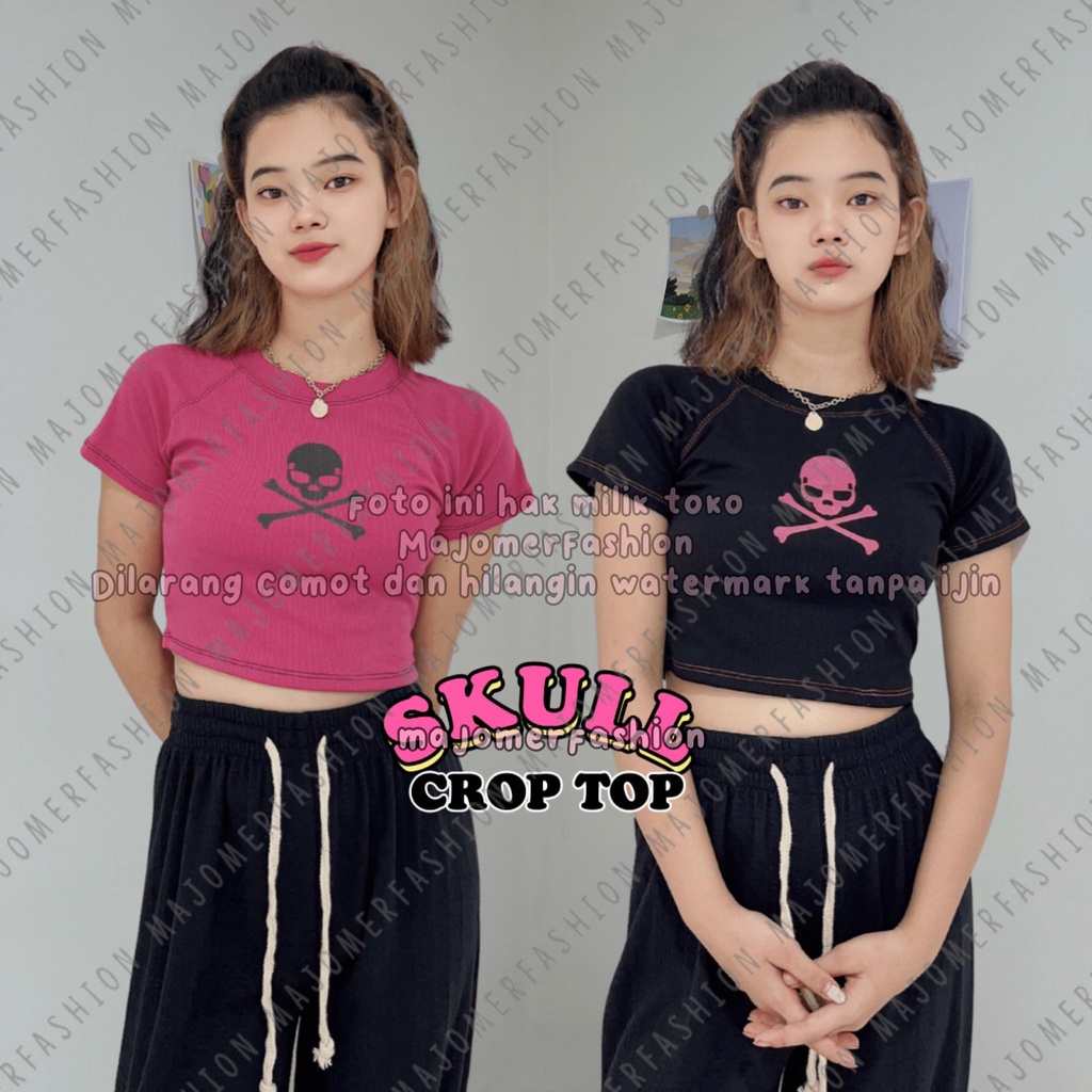 MAJOMER ® | SKULL CROP TOP - KAOS RIB PREMIUM WANITA