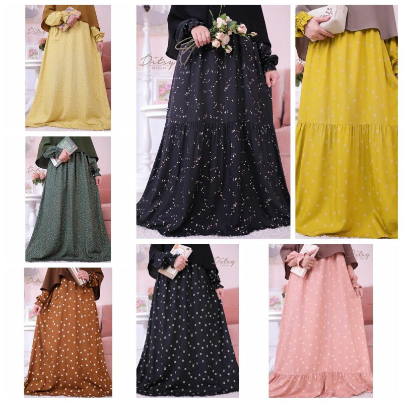 [SIAP KIRIM] DITSY NIGHTGOWN FLAKES SEAWEED FLAKES CANARY MAILEEN JET EVEOLEE CARAMEL EVEOLEE BLACK 