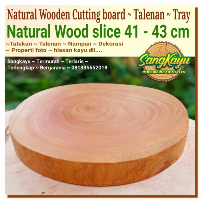 Tatakan talenan kayu alami diameter 41-43 properti foto tray nampan