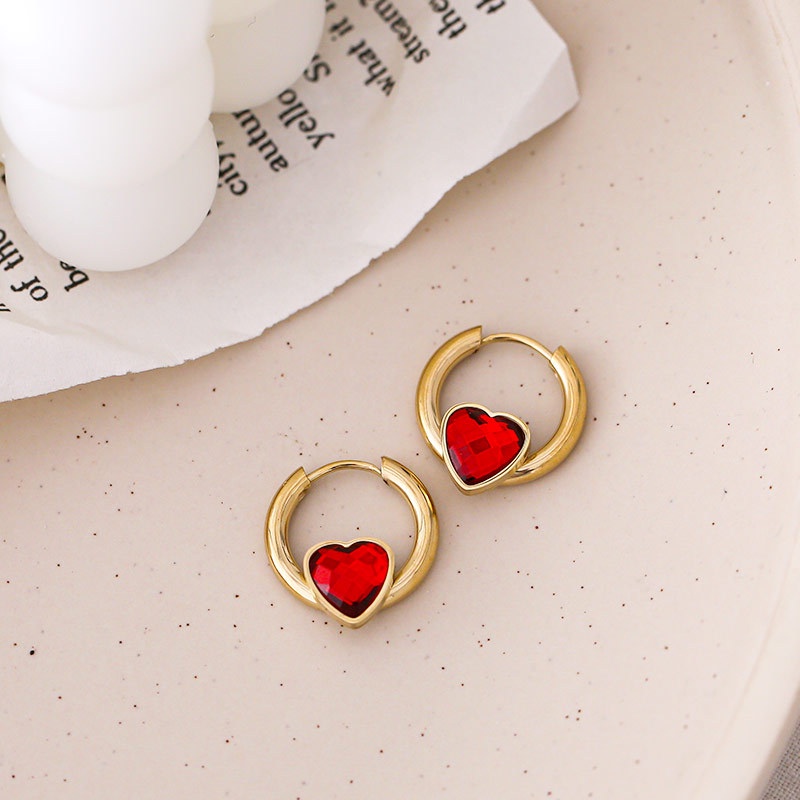 Anting hoop zircon love titanium korea anti karat