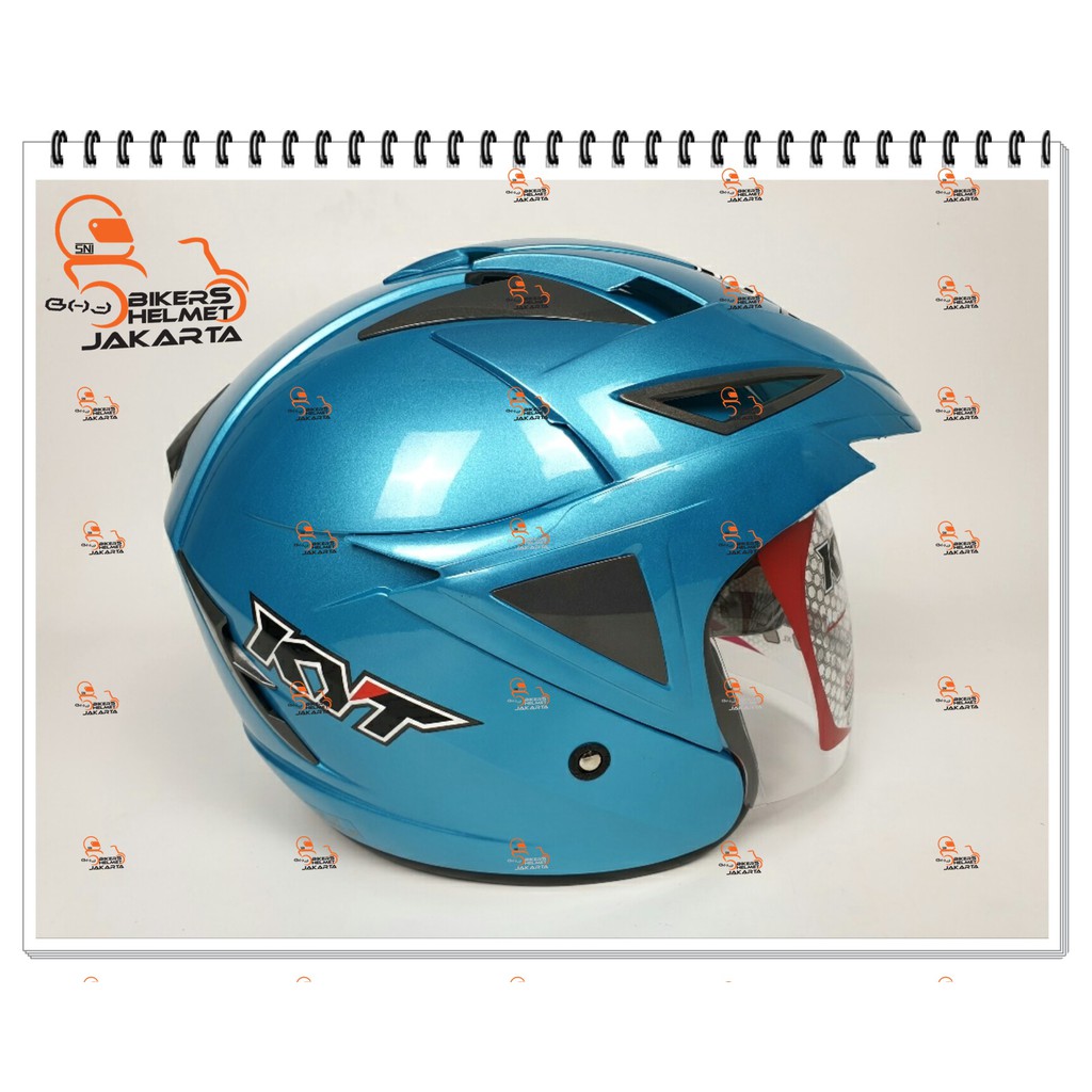 KYT HELM SCORPION KING SOLID ICE BLUE DOUBLE VISOR HALF FACE