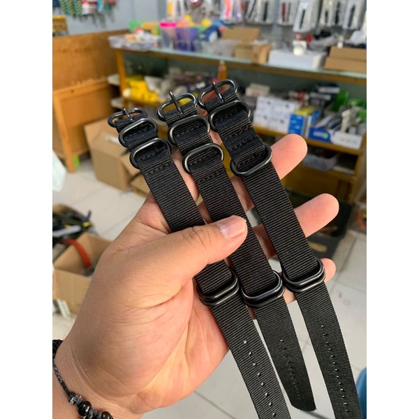 Strap Tali jam tangan Nato Kanvas full hitam 18MM