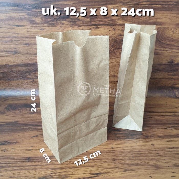 

MURAH Paper Bag Polos Kraft Kertas Roti SOS #4 Brown 12,5 x 8 x 24 cm