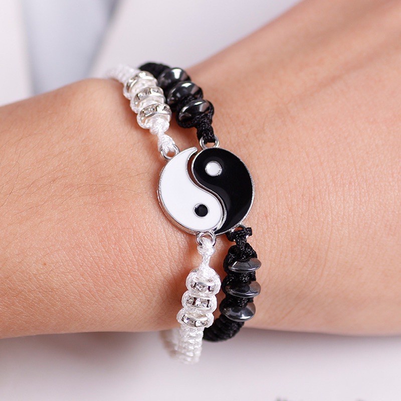 2pcs Gelang Tangan Tali Kepang Hias Liontin Hati Tulisan Forever Love Yin Yang Tai Chi Untuk Pasangan Sahabat