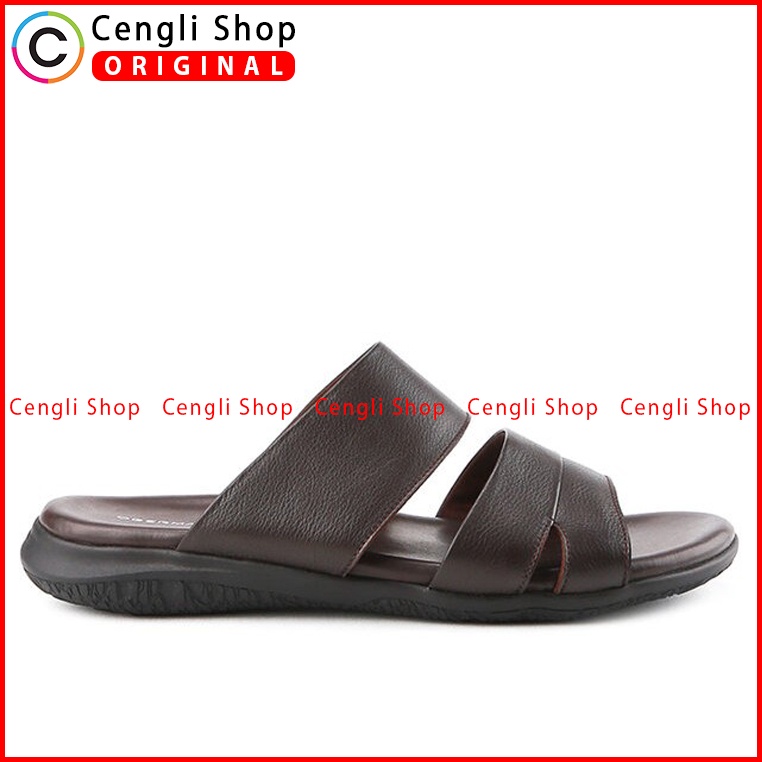 SANDAL KULIT OBERMAIN PRIA ORIGINAL SLIDE CASUAL BRANDED COKLAT OM07