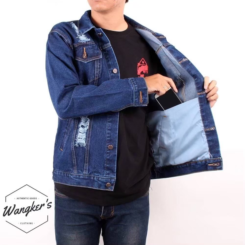 JD- JAKET JEANS RIPPED PRIA /JAKET JEANS SOBEK PRIA TERBARU NYAMAN TEBAL ORIGINAL WNAGKERS