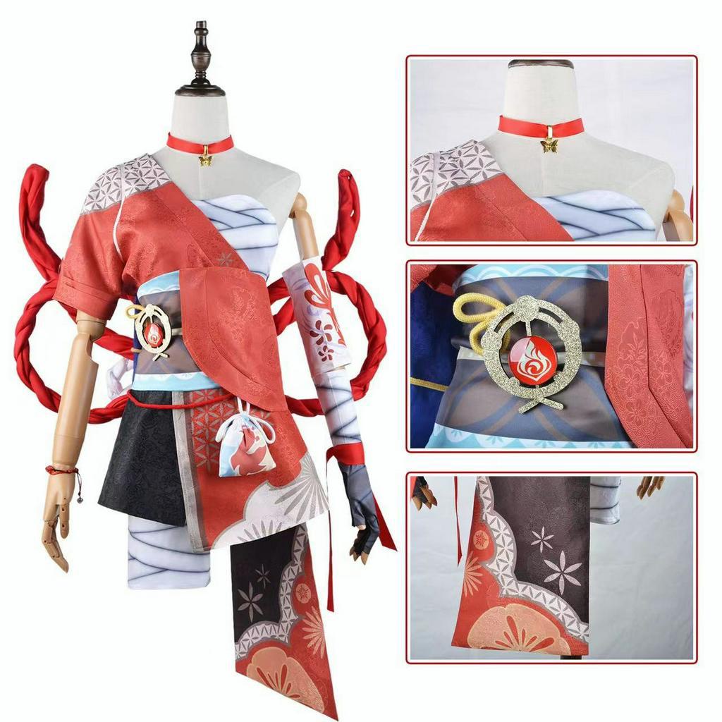 Genshin Impact Naganohara Yoimiya Cosplay Costume Wig Anime Game Genshin Cosplay Kimono Dress For Wo