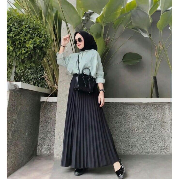 Rok Plisket Klok Black / Bawahan Perempuan / Rok Plisket Premium / Plisket Rok Perempuan