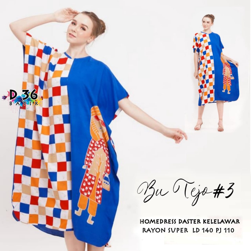 Daster Bu Tejo #3 Batik Homedress Kelelawar Baju Tidur Rayon Pastel Baju Tidur Kartun Jumbo Santai