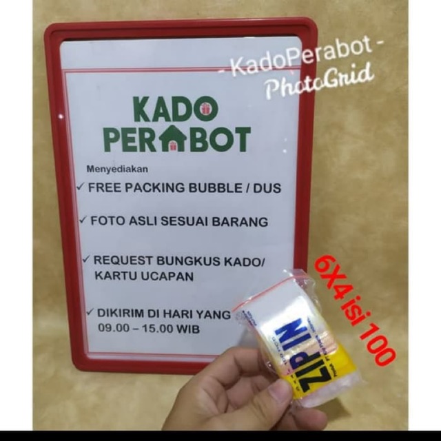 

Plastik zip in klip bening uk 6x4 pack isi 100 lbr