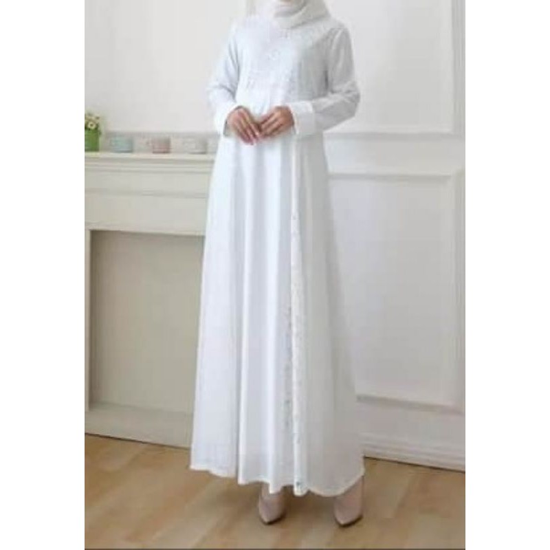 GAMIS PUTIH WANITA. BAJU GAMIS MUSLIM WANITA. BUSANA MUSLIM WANITA
