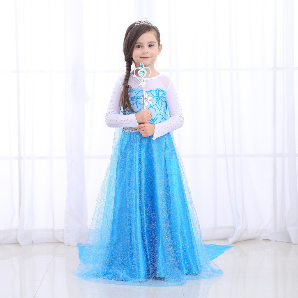 Pakaian Dress Kostum Princess Elsa Frozen Cosplay Pesta Anak