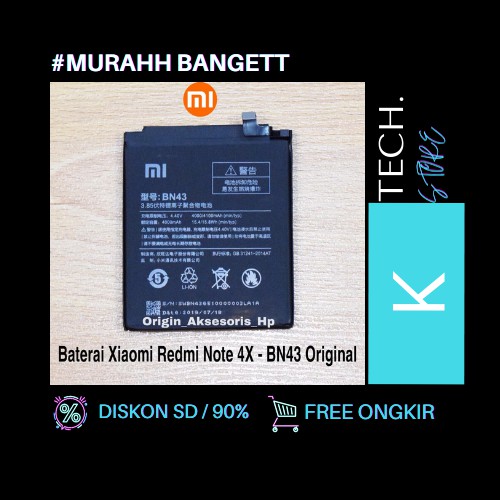 BATERAI / BATTERY / BATRE XIAOMI BN43 / XIAOMI REDMI NOTE 4X ORI