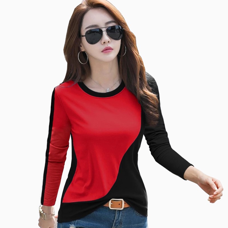 Kaos Tshirt Lengan panjang Wanita Gaya korea kombinasi warna - XSHOP Heera