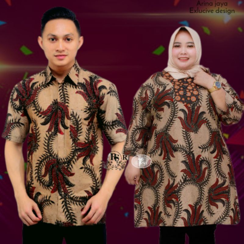 BAJU BATIK CUPLE PASANGAN TERBARU TUNIK JUMBO LD140 KEMEJA LENGAN PENDEK M L XL XXL BAHAN KAIN KATUN