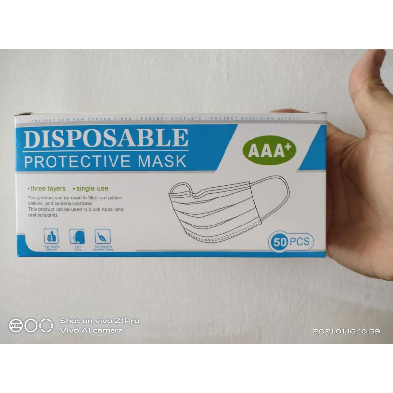 Masker Earloop 3 ply Tebel isi 50 pcs Disposable Face Mask