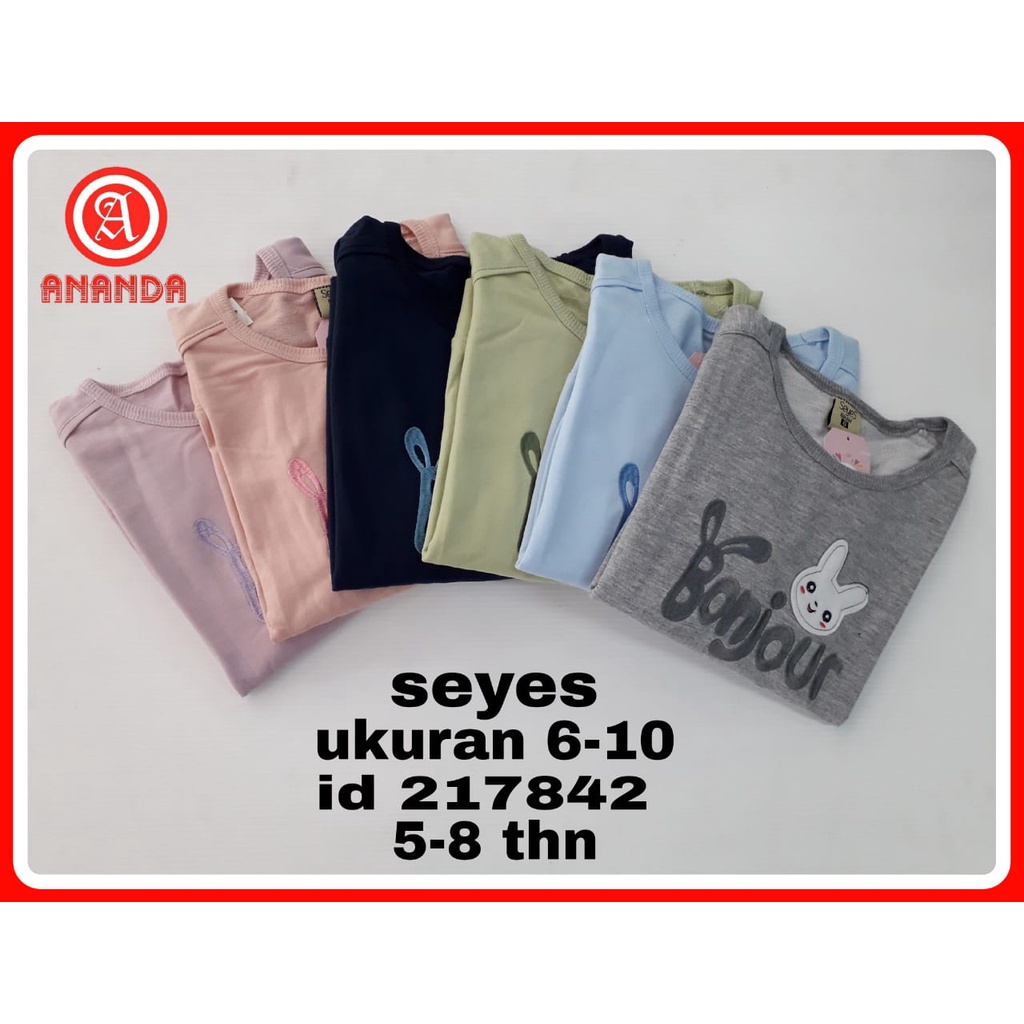 Kaos Lengan Panjang Anak Perempuan Seyes Oblong Baby Tery Warna Bordir 6-10