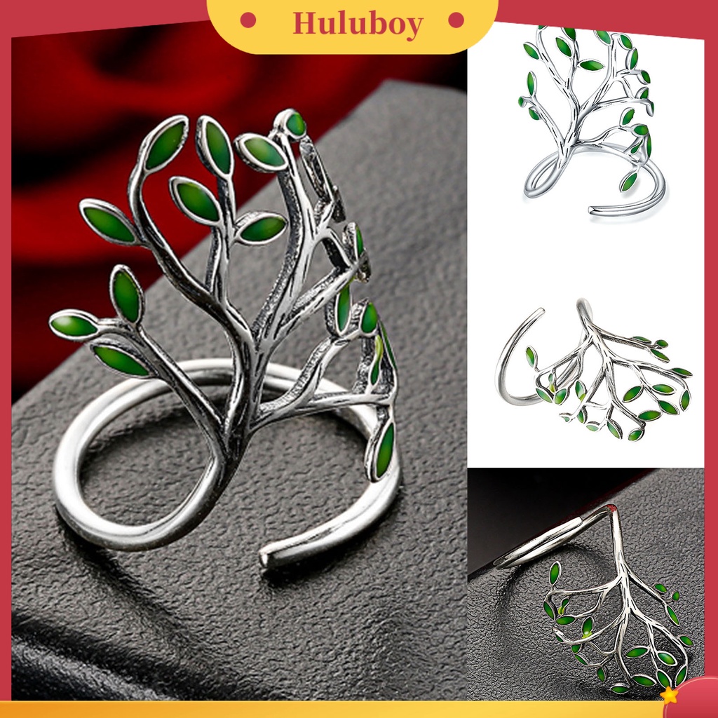 Hu Hu Hu Hu Hu Alat Bantu Pasang Kacamata♡ Cincin Model Terbuka Adjustable Desain Cabang Daun Hijau Bahan Tembaga Untuk Unisex