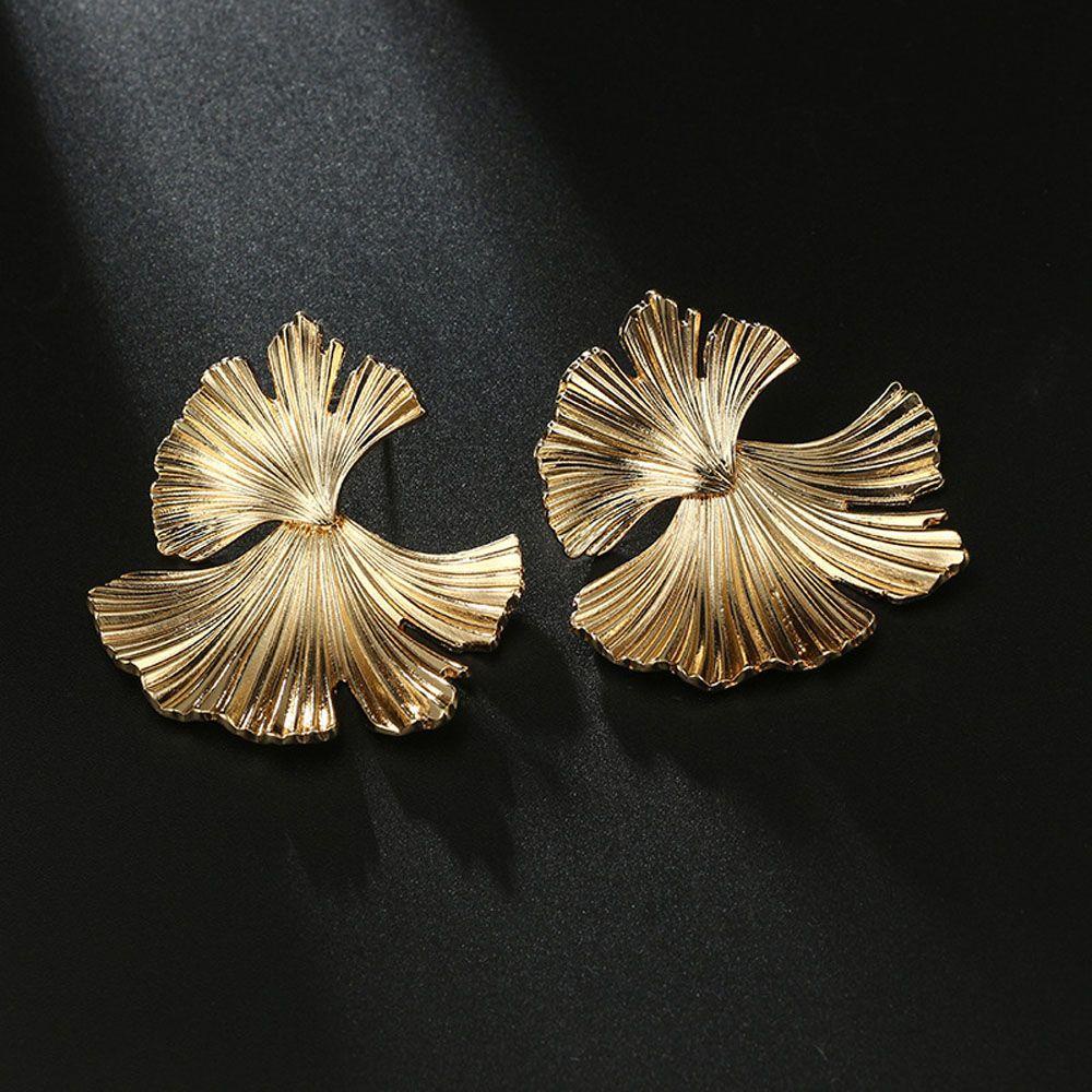 Needway Stud Earrings Punk Bohemian Tanaman Bentuk Daun Tidak Teratur Aksesoris Fashion Ginkgo biloba Leaf Drop Earrings