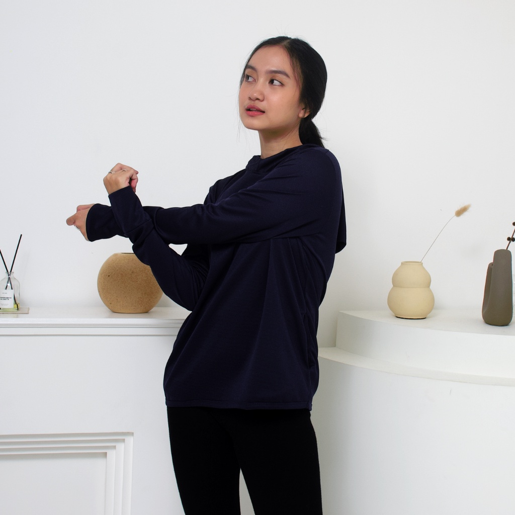 IE.DEMODE Hoodie Wanita Polos Outer Sport Breath Technology Navy-2