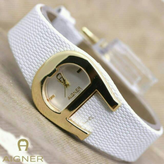 JAM TANGAN WANITA AIGNER TALI KULIT PUTIH