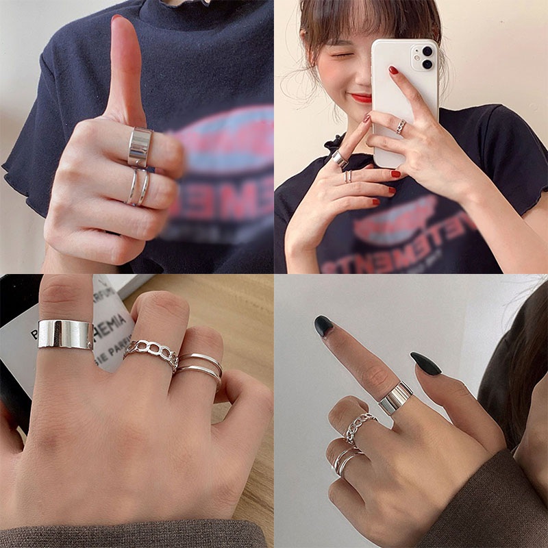 Ring Female Personality Hip Hop Opening Adjustable Cold Wind Niche Retro Ring Hip Hop Suit Ring Three