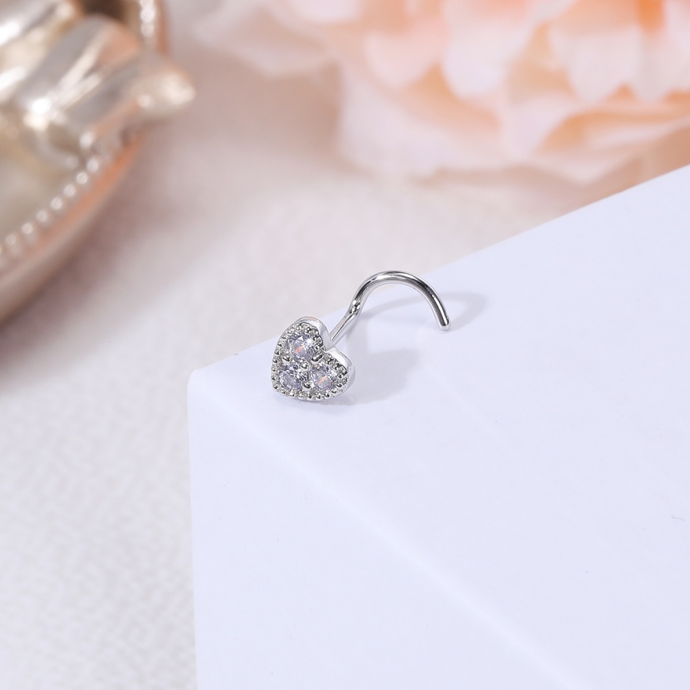 1pc Anting Tindik Hidung Bentuk Bulan Hati Bahan Stainless Steel Hias Kristal Zircon