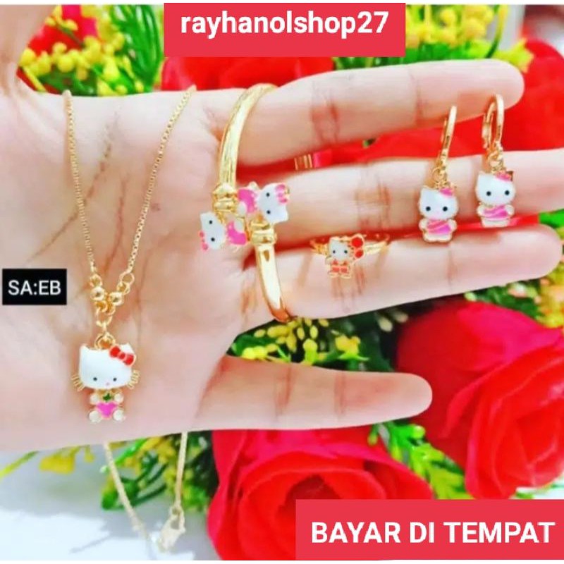 XUPING SET PERHIASAN ANAK ANAK HELLO KITTY GOLD RO-27 LAPIS EMAS