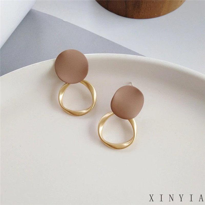 Anting Bentuk Bulat Geometris Gaya Retro Untuk Wanita