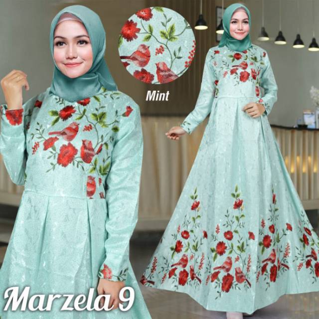 Marzela 9 gamis maxi bahan jaguard glitter motif