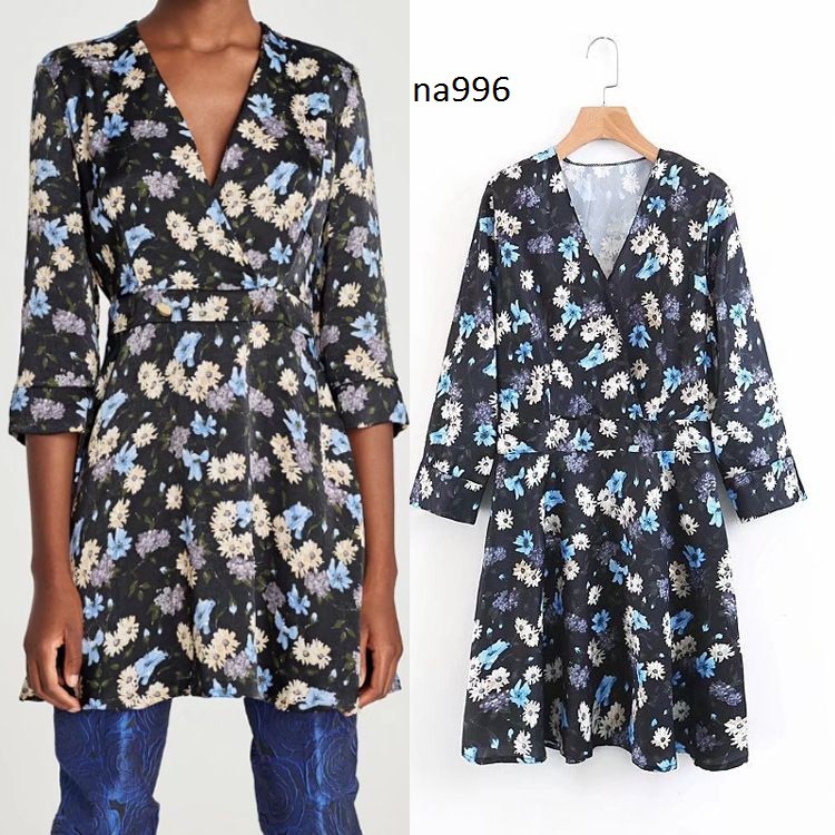 NA996- BAJU TERUSAN WANITA DRESS MOTIF BUNGA CHAMOMILE IMPORT
