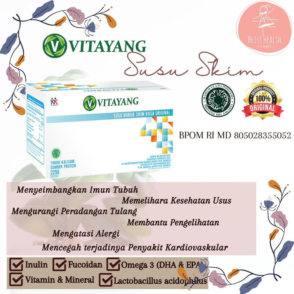 

Vitayang Susu Skim Bubuk, Colostrum asli dari ASI Sapi, New Formula Imun Booster 15 Sachet