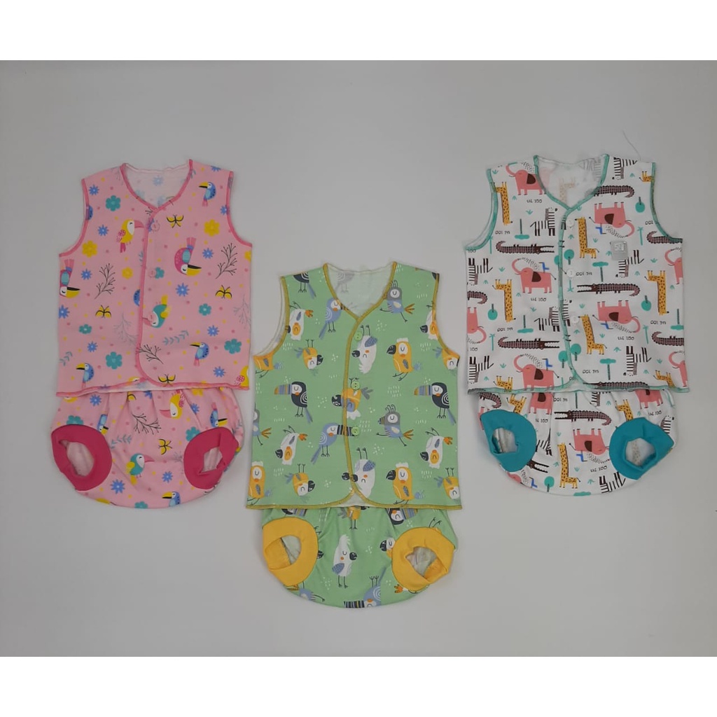 Setelan Baju Bayi Lengan Kutung + Celana Pop Print NB 3 Setel - Little Queen