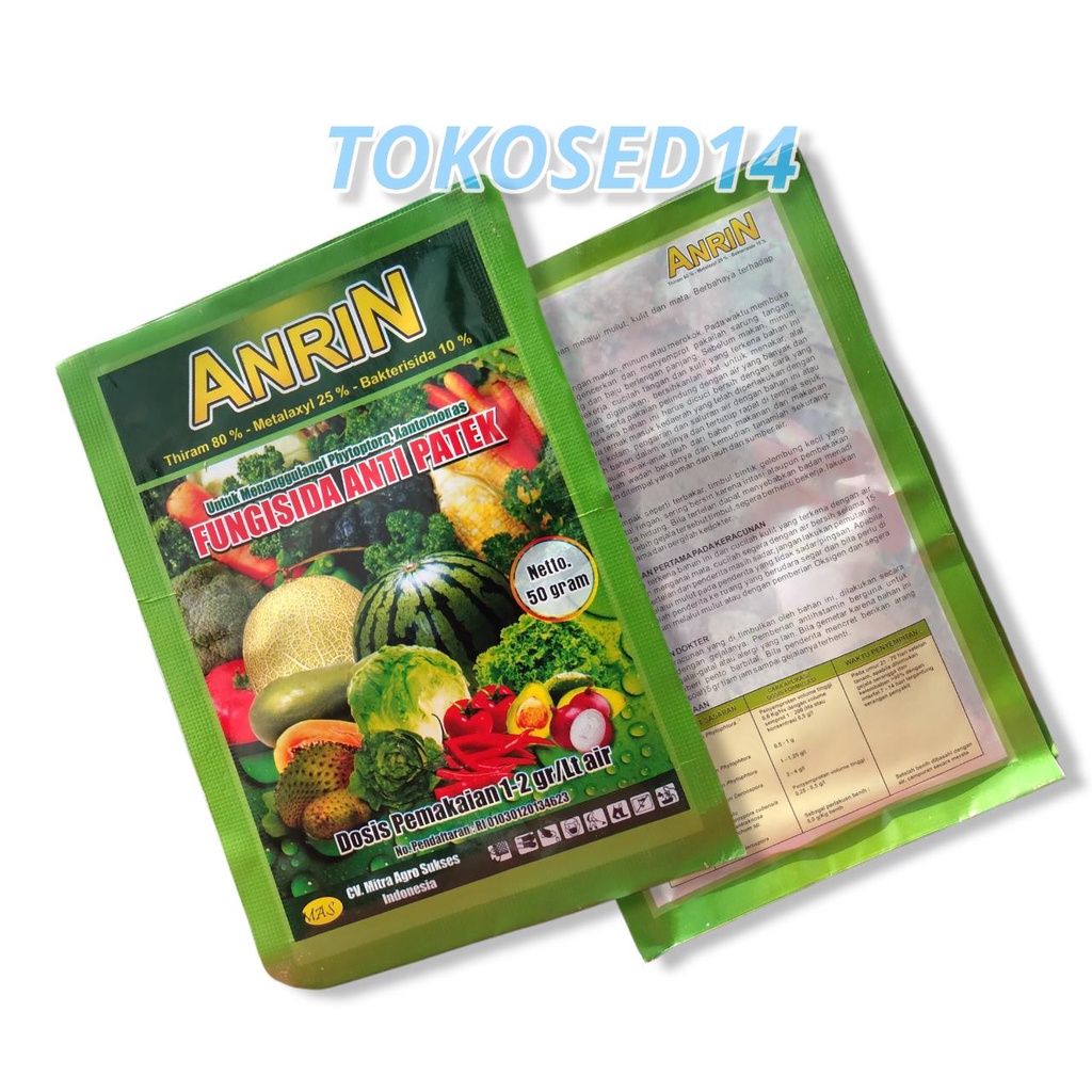 Fungisida ANRIN Fungisida sayuran Untuk Menanggulangi Phytoptora, Xantomonas  Bahan Aktif : Thiram 8